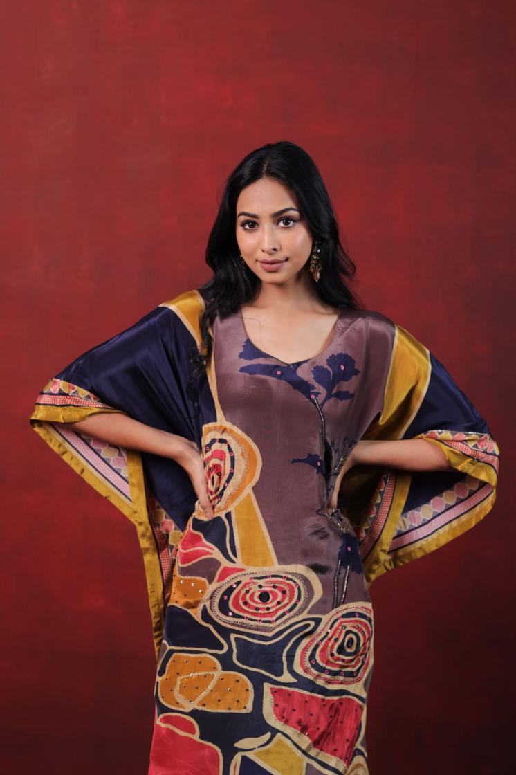 EKATRA VISCOSE NATURAL CRAPE READYMADE STYLISH KAFTAN KURTI WITH PAIR