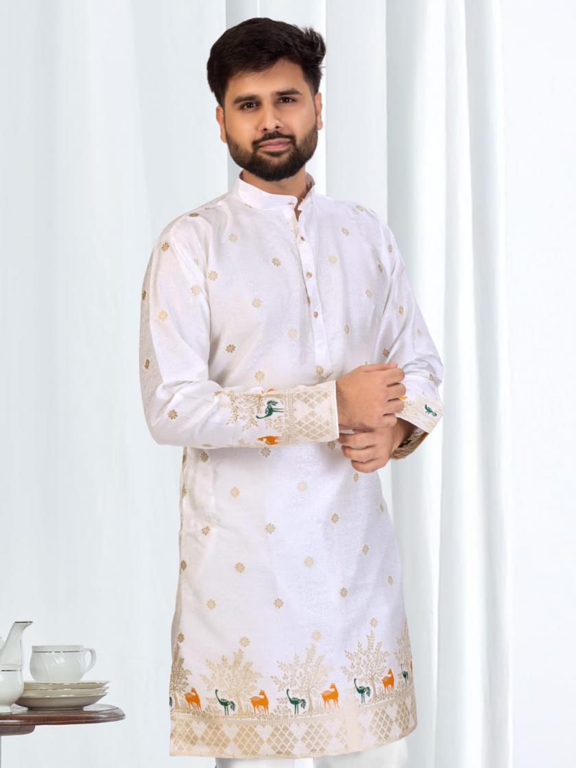 FESTIVAL SEASON READYMADE AMAZING SILK JACQUARD MENS KURTA 
