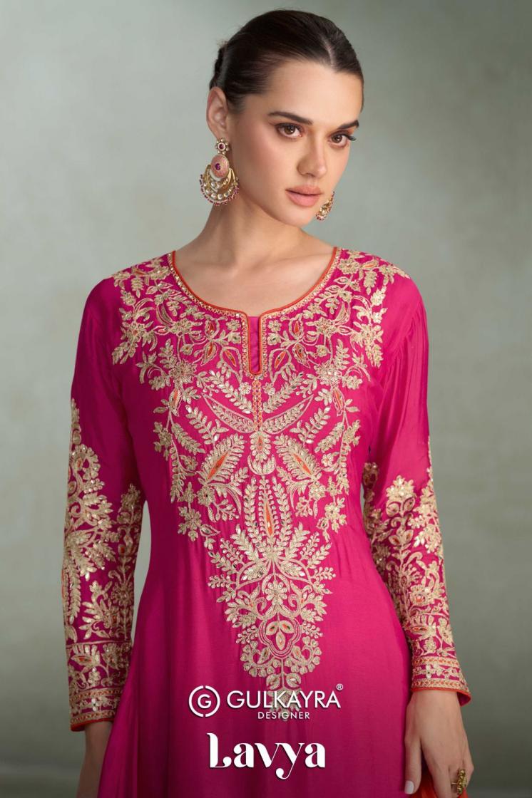 LAVYA BY GULKAYRA DESIGNER CHINON FULL STITCH FESTIVE PLAZZO DRESS