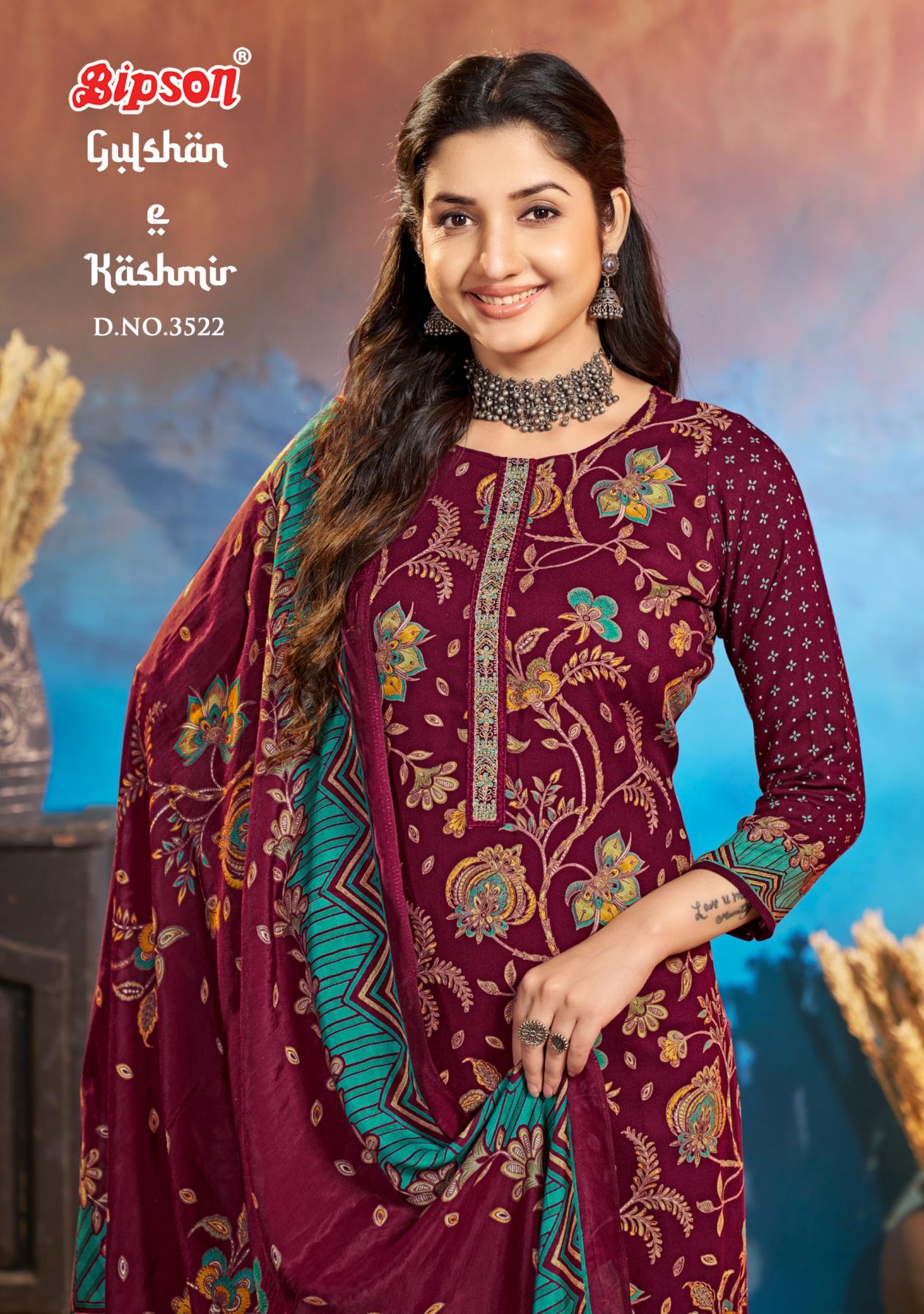 BIPSON PRINTS GULSHAN E KASHMIR 3522 VISCOSE PASHMINA LADIES SUITS 