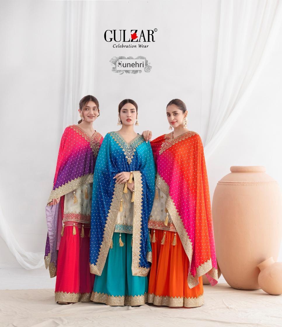 SUNEHRI BY GULZAR FULL STITCH VISCOSE SIMMER JACQUARD PLAZZO SUIT 