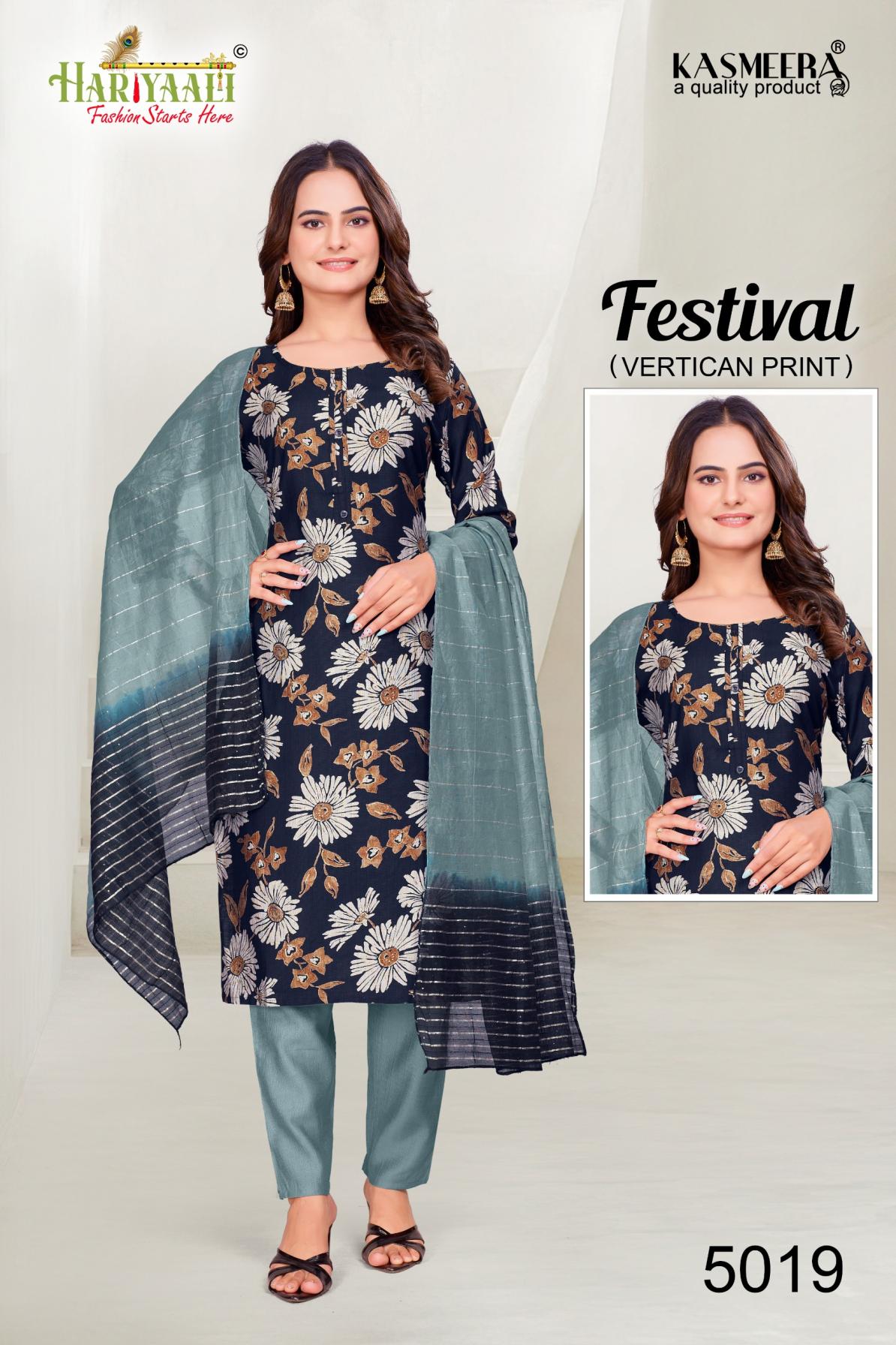 FESTIVAL VOL 5 BY HARIYAALI VERTICAN PRINT READYMADE COMBO 3PCS DRESS 