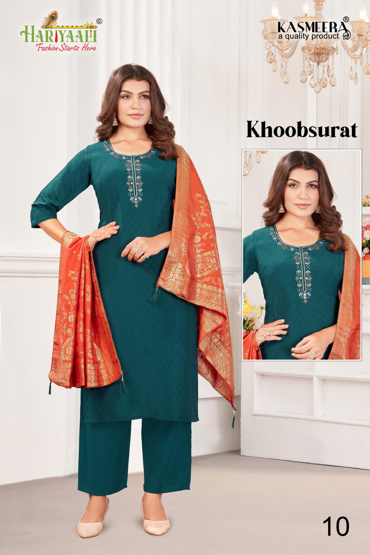 KHOOBSURAT BY HARIYAALI VERTICAN DOBI COMBO SET FULL STITCH LADIES SUITS  
