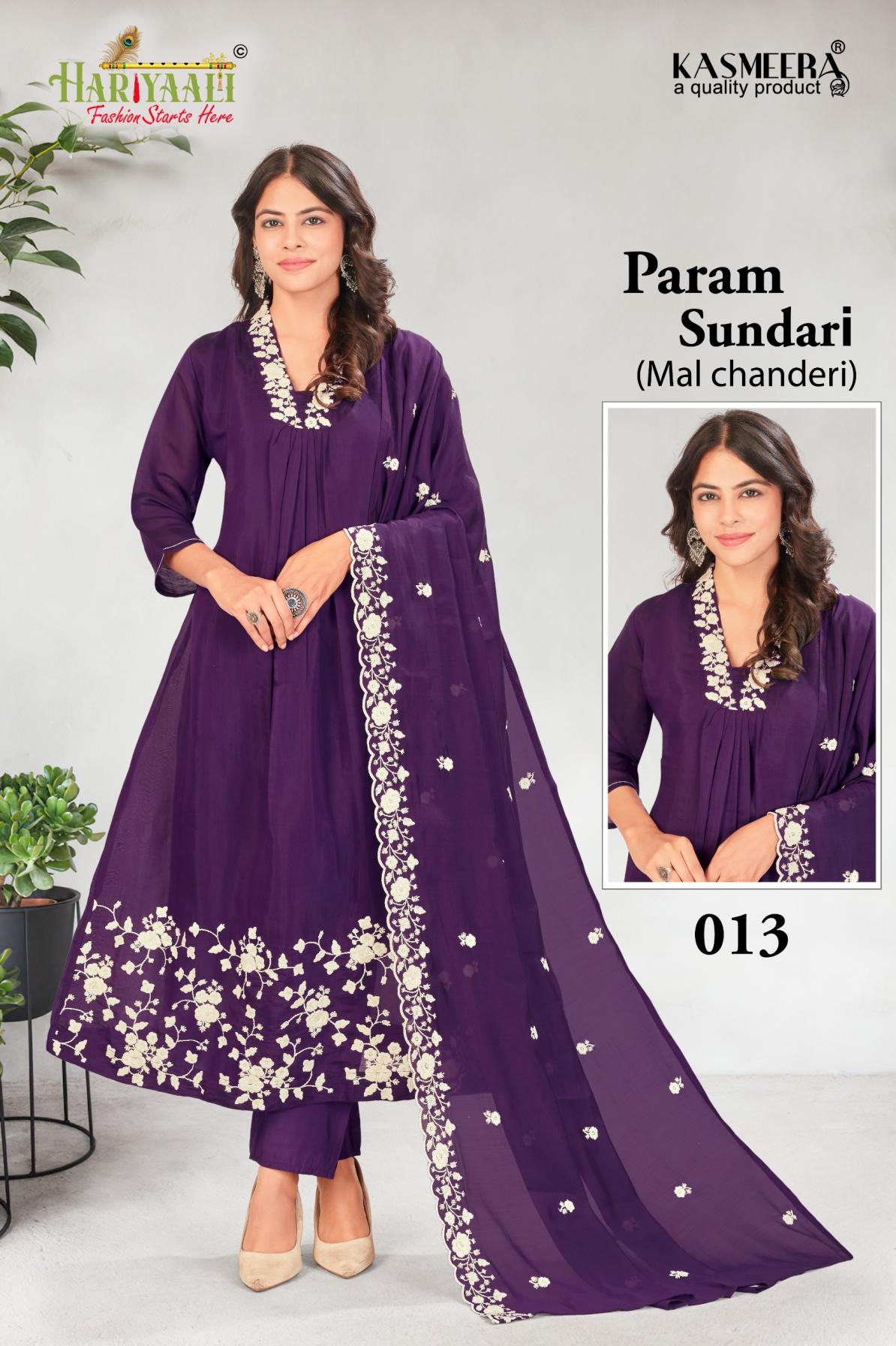 PARAM SUNDARI BY HARIYAALI READYMADE MUL CHANDERI COMBO SUITS 