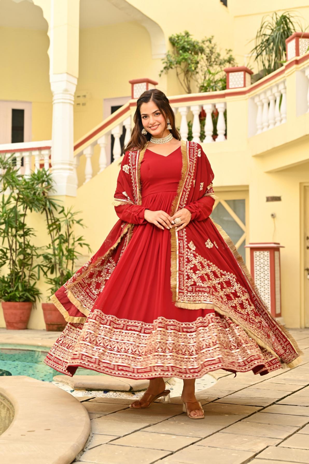 KA 1207 FAUX BLOOMING STYLISH FULL STITCH GOWN WITH DUPATTA 