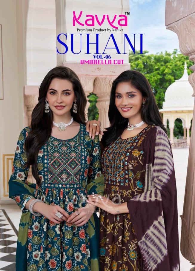 SUHANI VOL 6 BY KAVYA VISCOSE UMBRELLA STYLE FULL STITCH LADIES SUITS 