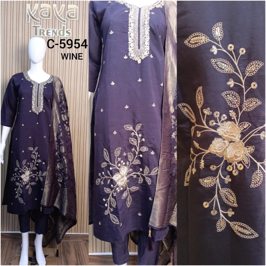 5954 BY KAYA INDIGO READYMADE CLASSIC ROMAN SILK COMBO 3PCS DRESS