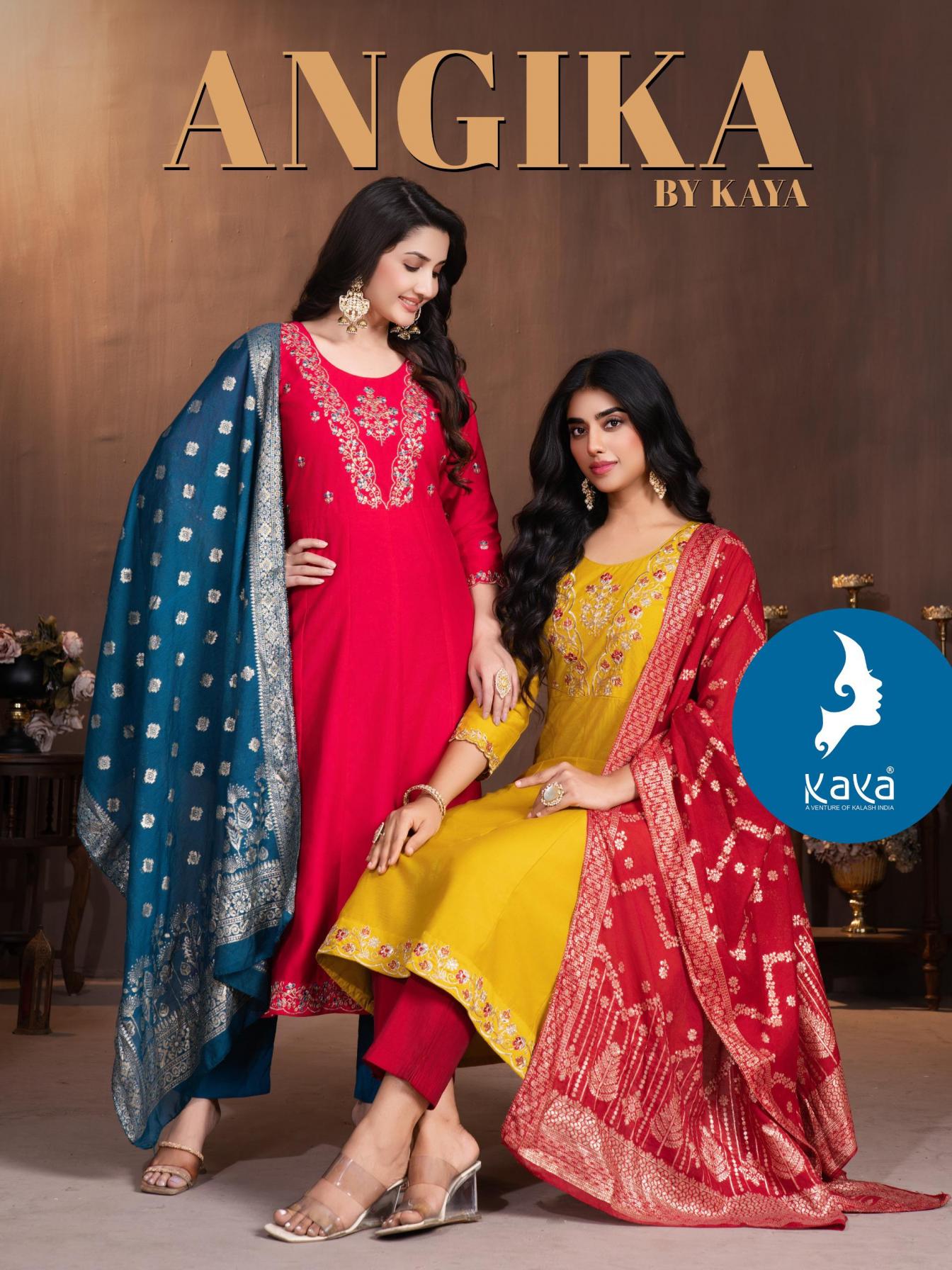 ANGIKA BY KAYA GADHWAL SILK FANCY ANARKALI FULL STITCH BIG SIZE 3PCS DRESS