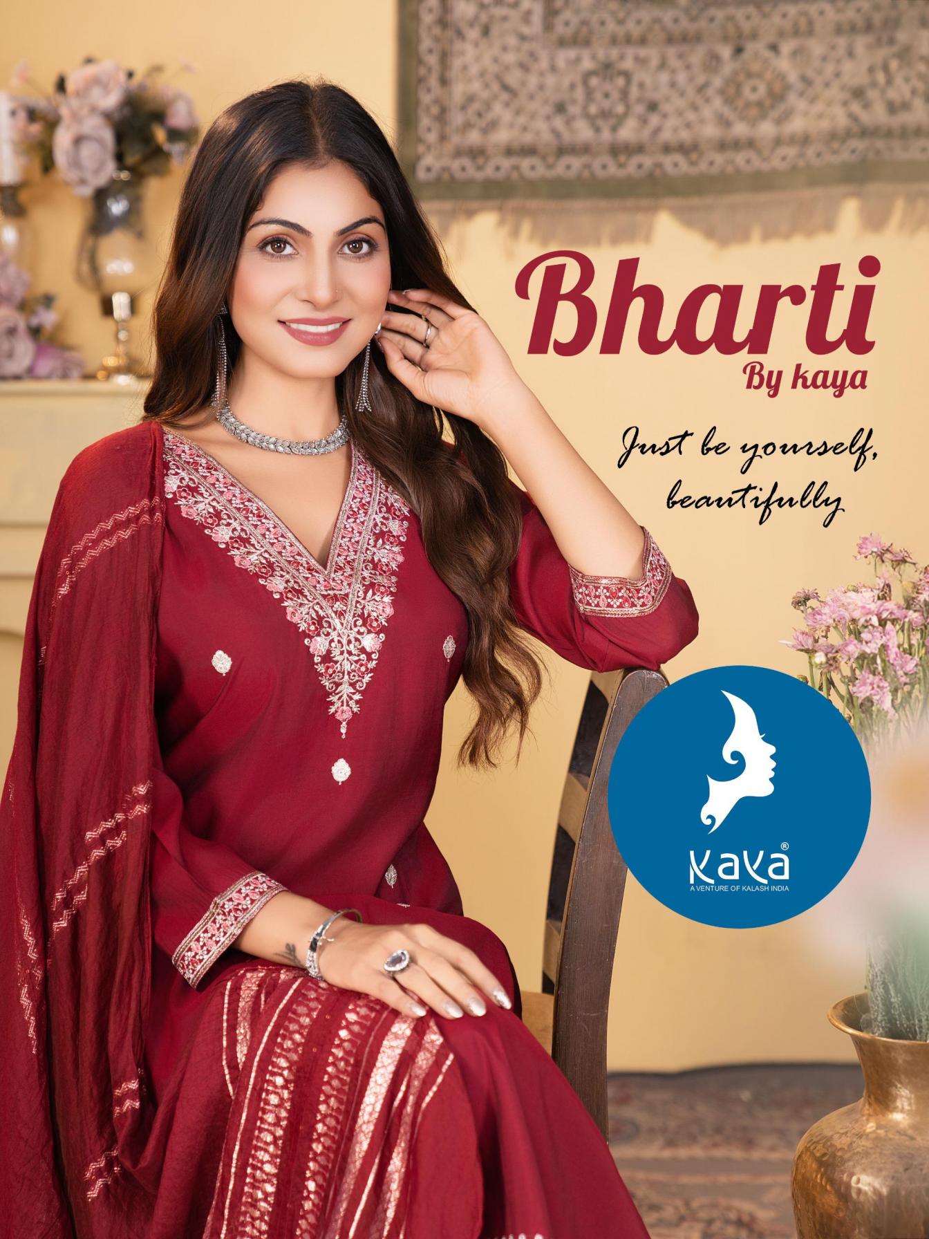 KAYA BHARTI PRETTY ROMAN SILK FULL STITCH BIG SIZE SUITS 