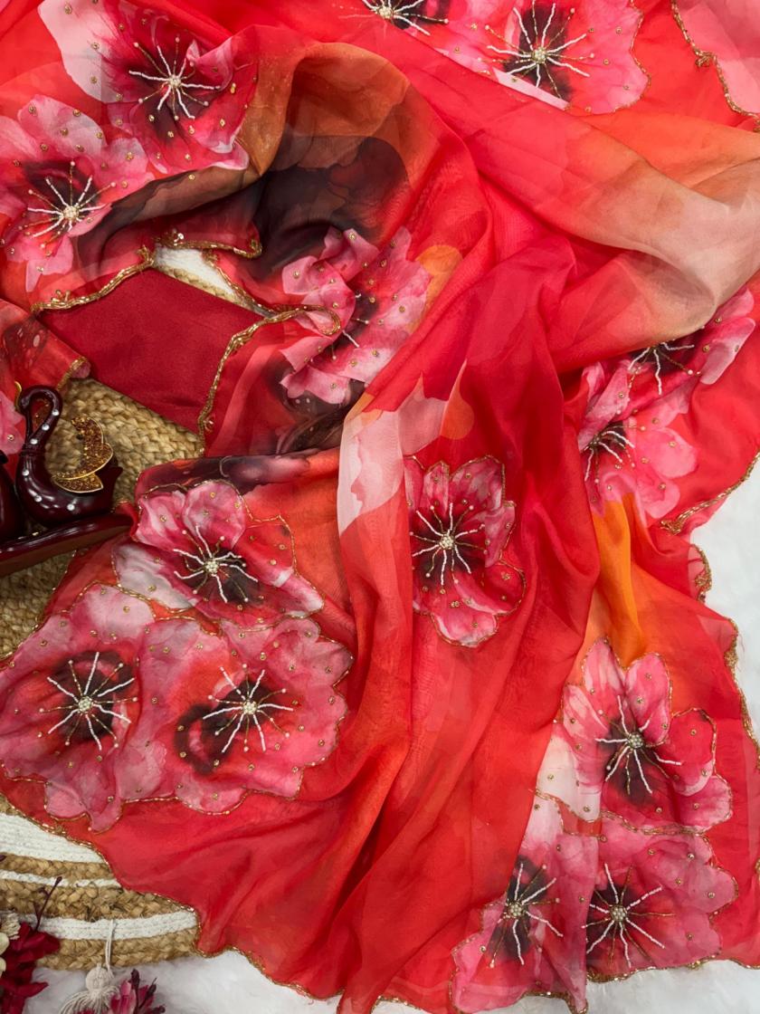 KC 2065 FANCY TEBBY SILK SEQUENCE FLORAL PRINT SAREE FOR WOMENS 