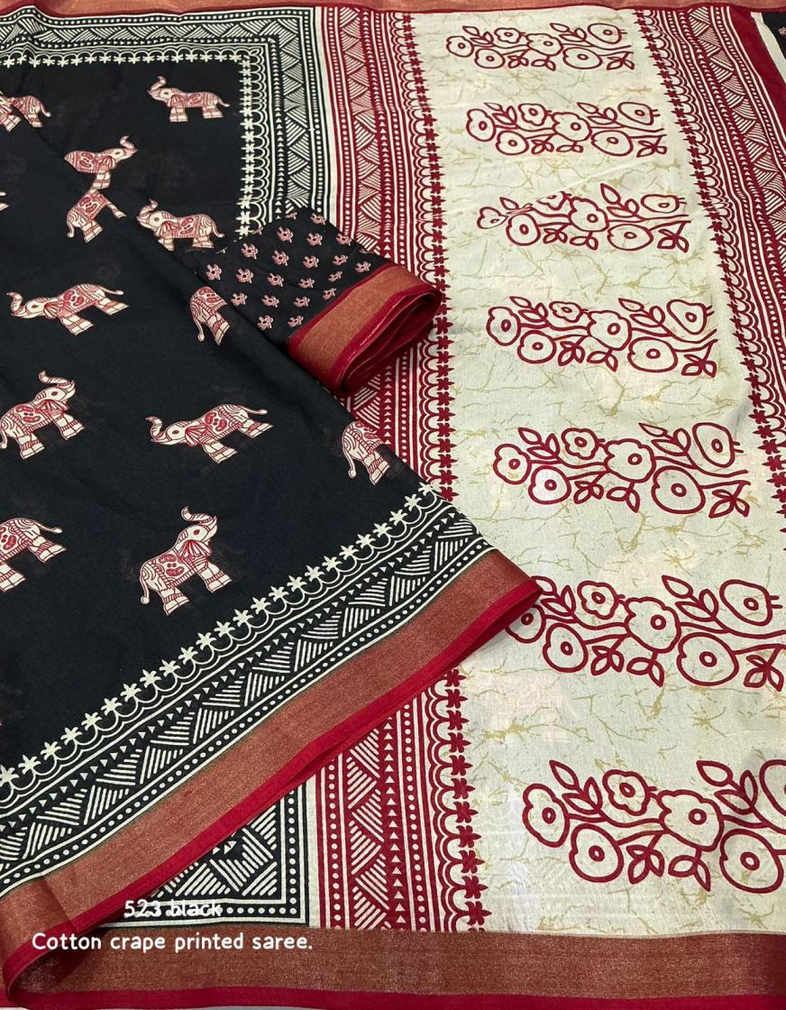 KC 523 UNIQUE COTTON CRAPE KADAMBARI ELEPHANT SAREE SUPPLIER 