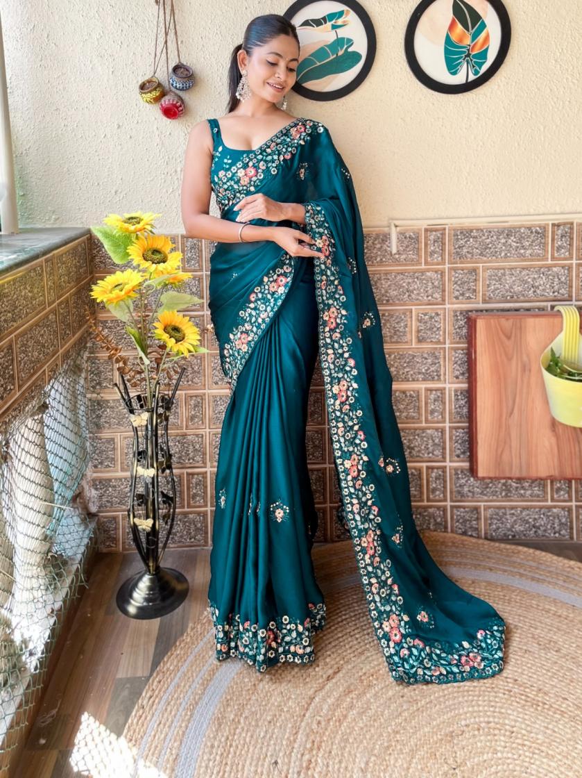 KC 820 SATIN CHIFFON BLOOMING AMAZING SAREE 