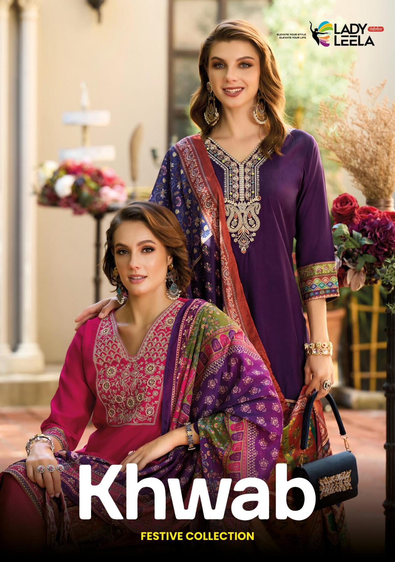 LADY LEELA KHWAB FULL STITCH VISCOSE SILK STYLISH SUITS 
