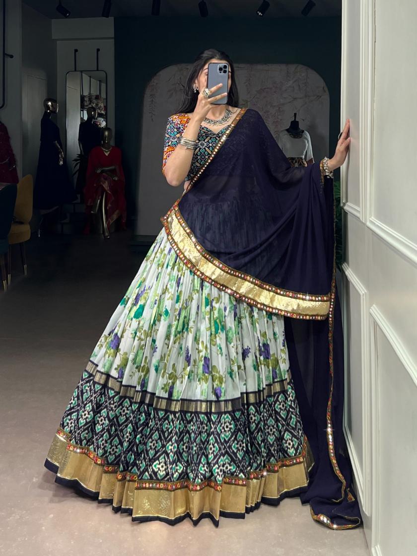 LNB1744 HALF SAREE FULL STITCH TASSAR SILK NAVRATRI LEHENGA CHOLI 