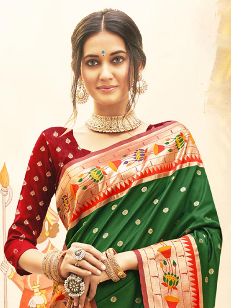 ASTITA MARIYA FANCY DESIGNER PAITHANI SILK FABRIC SAREE WHOLSALE WITH LATKAN