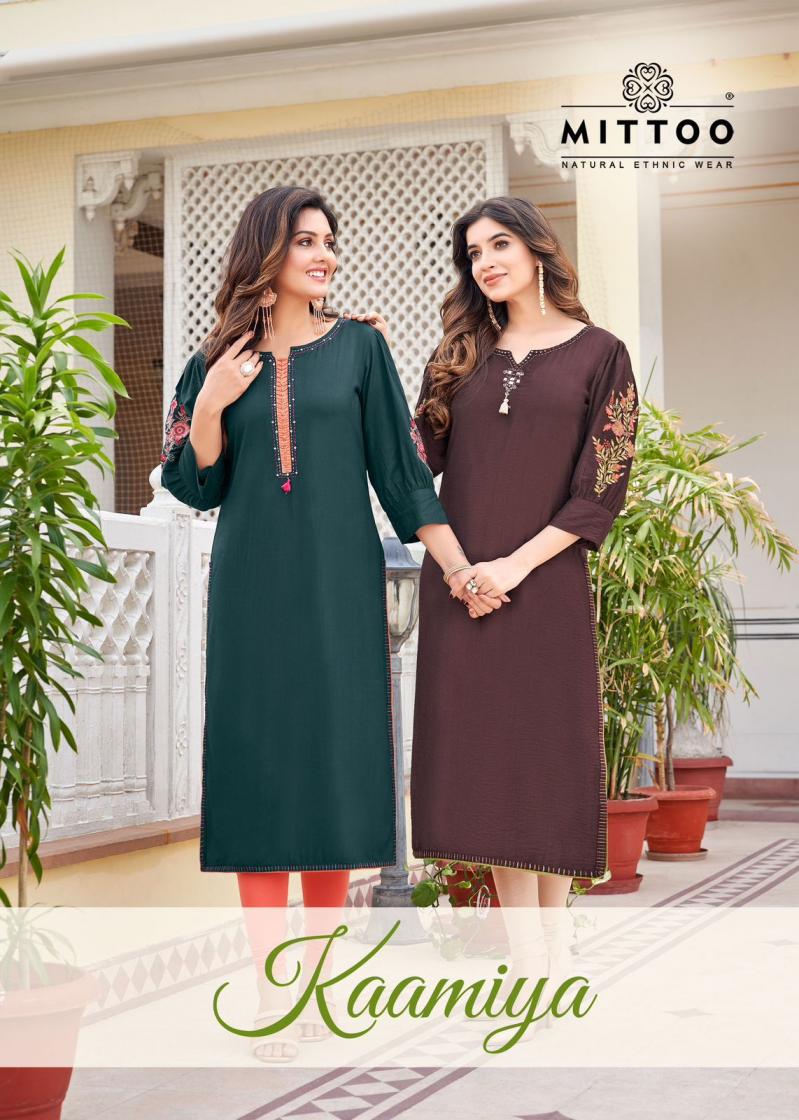 KAAMIYA BY MITTOO READYMADE RAYON FANCY LONG KURTIS  