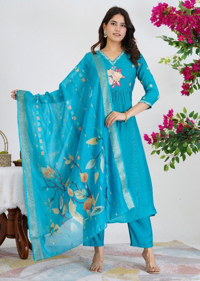 MODERN AMAZING MUL CHANDERI COMBO READYMADE 3PCS 