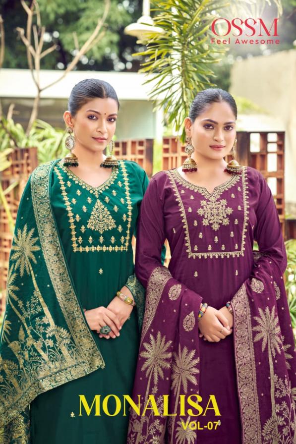 OSSM MONALISA VOL 7 ROMAN SILK FULLY STITCH AMAZING BIG SIZE 3PCS DRESS