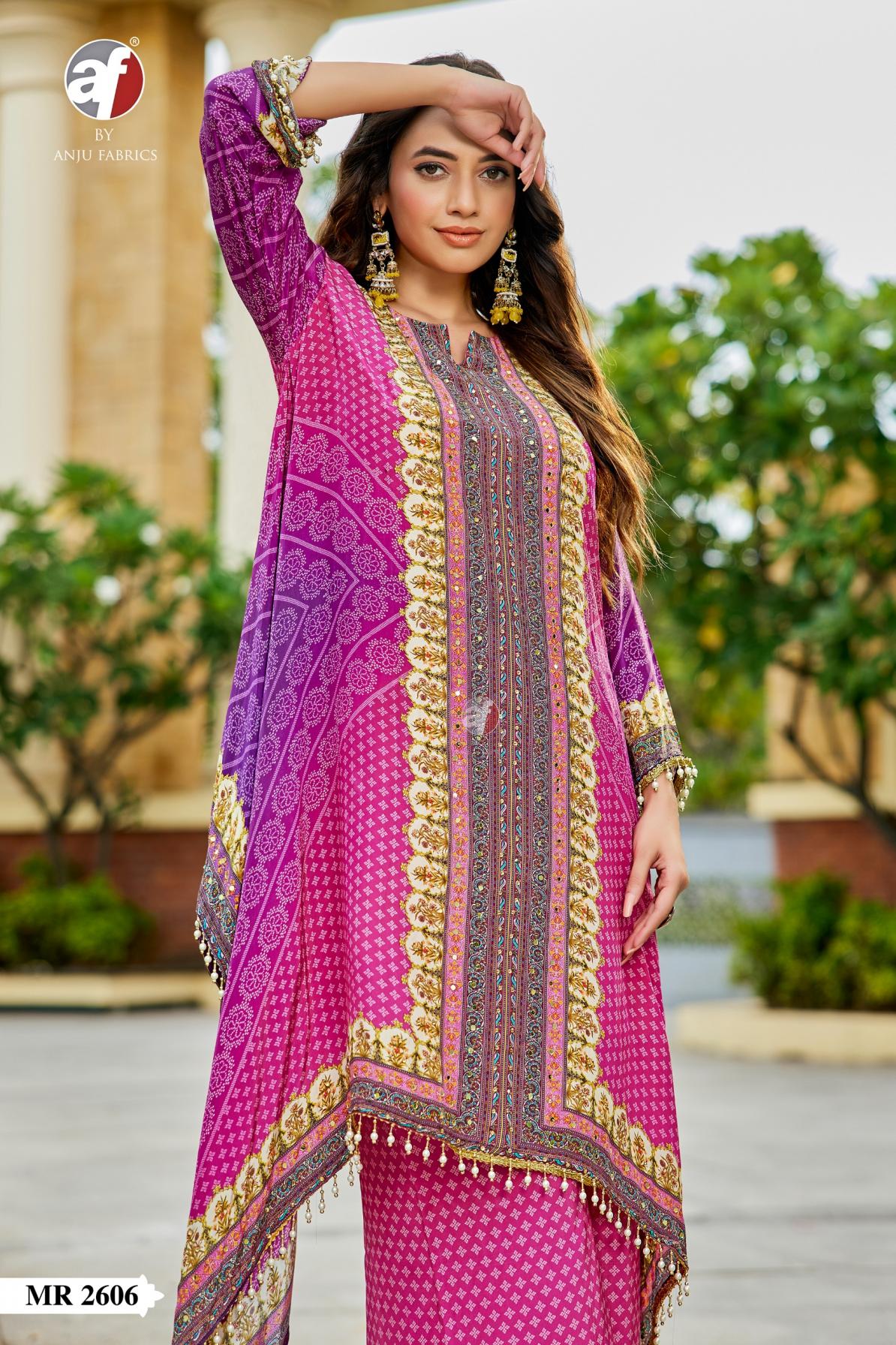 ANJU FAB MR 2606 NATURAL CREPE FULL STITCH COMBO KAFTAN KURTI WITH PANT  