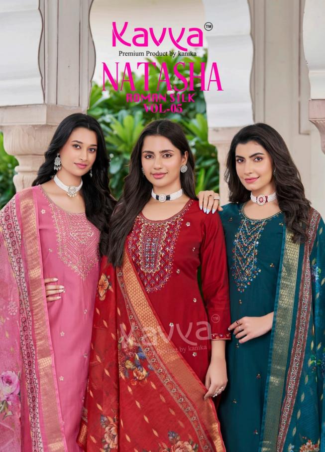 KAVYA NATASHA VOL 5 FULLY STITCH ROMAN SILK CASUAL SUITS 