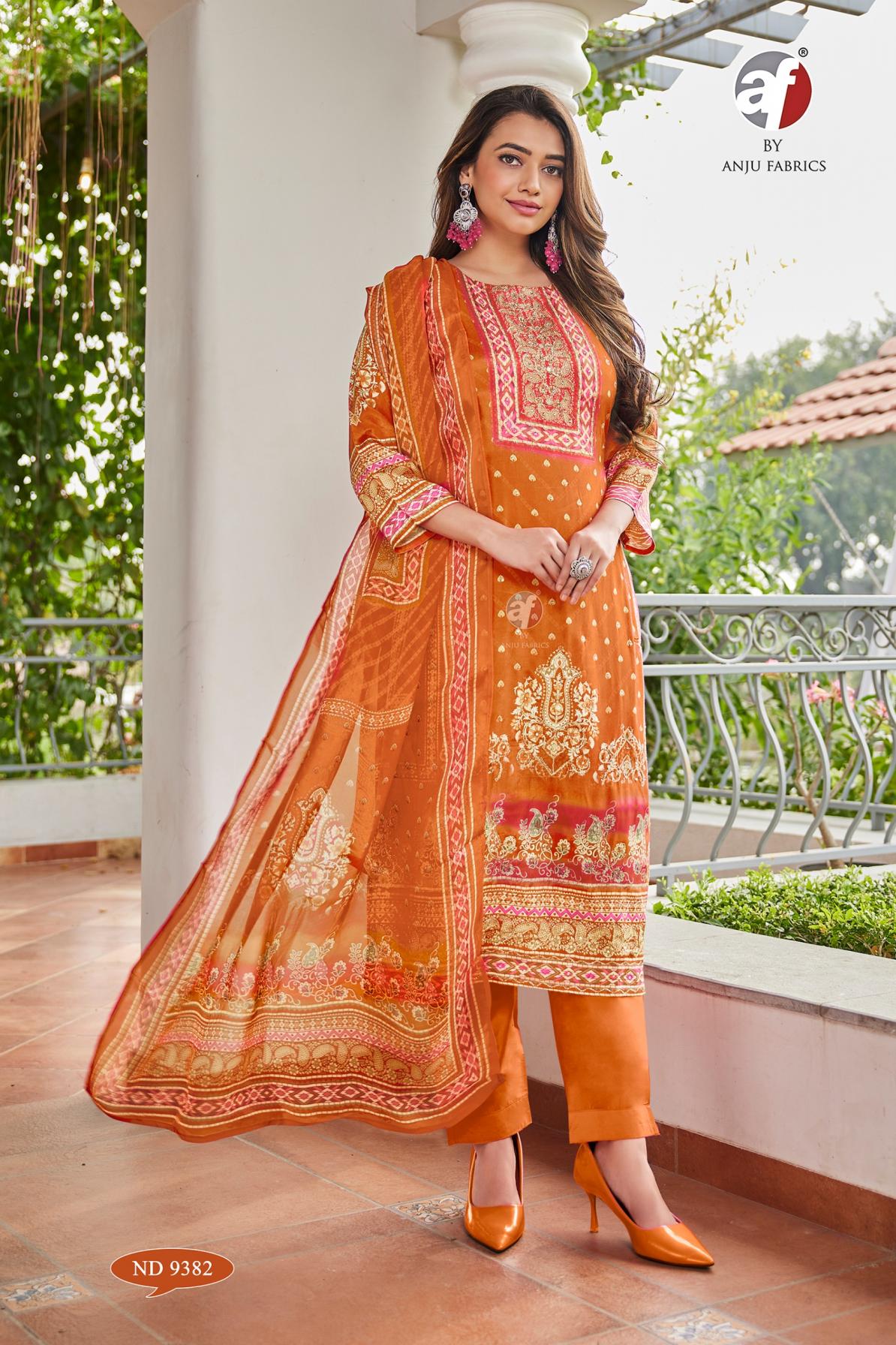 ANJU FAB ND 9382 READYMADE STYLISH VISCOSE SILK COMBO 3PCS DRESS 