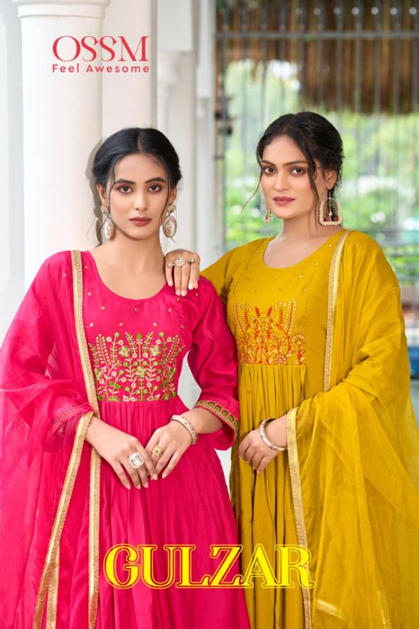 GULZAR BY OSSM UNIQUE COLOURS FULL STITCH VISCOSE ROMAN SILK 3PCS DRESS