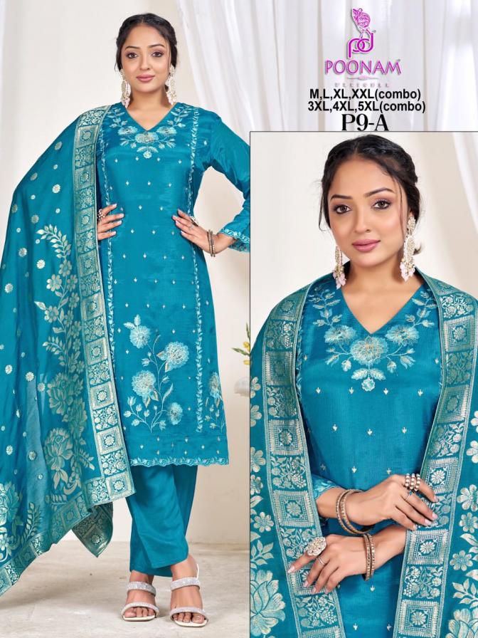 POONAM DESIGNER P9 JACQUARD GLASS READYMADE STYLISH COMBO 3PCS DRESS