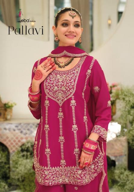 EBA LIFESTYLE PALLAVI CHINON PARTY WEAR FULL STITCH PLAZZO SUITS 