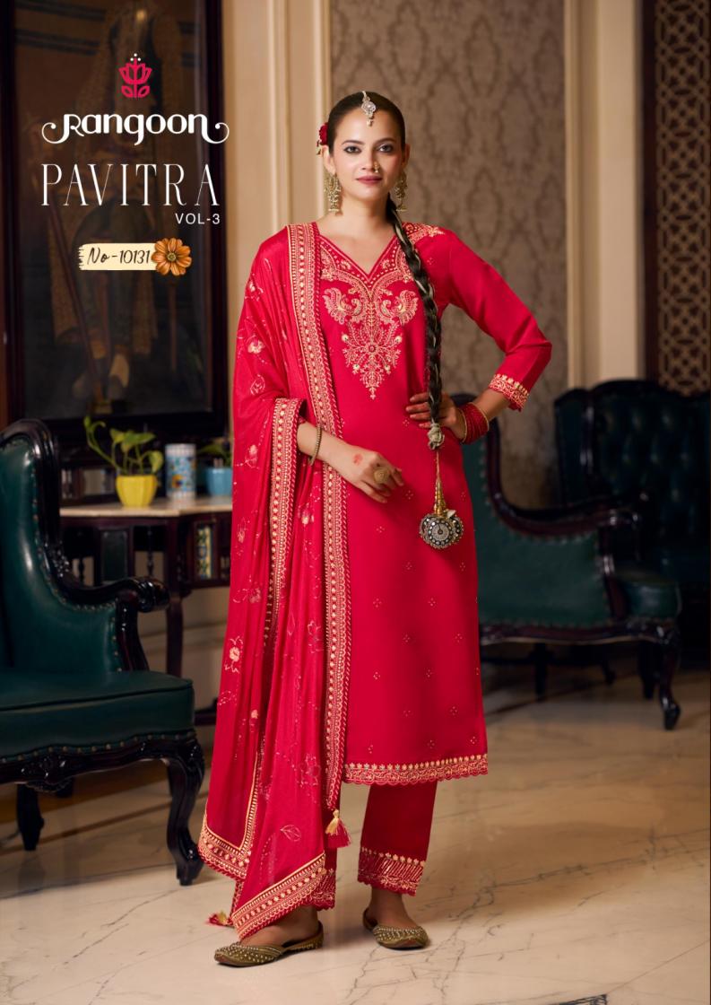 RANGOON PAVITRA VOL 3 KARWA SPECIAL FULL STITCH 3PCS DRESS