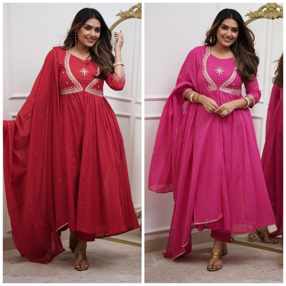PR 9STAR FASHION AKSHITA MUSLIN COTTON WITH EMBRODERY WORK FANCY READYMADE DESIGNER SUITS