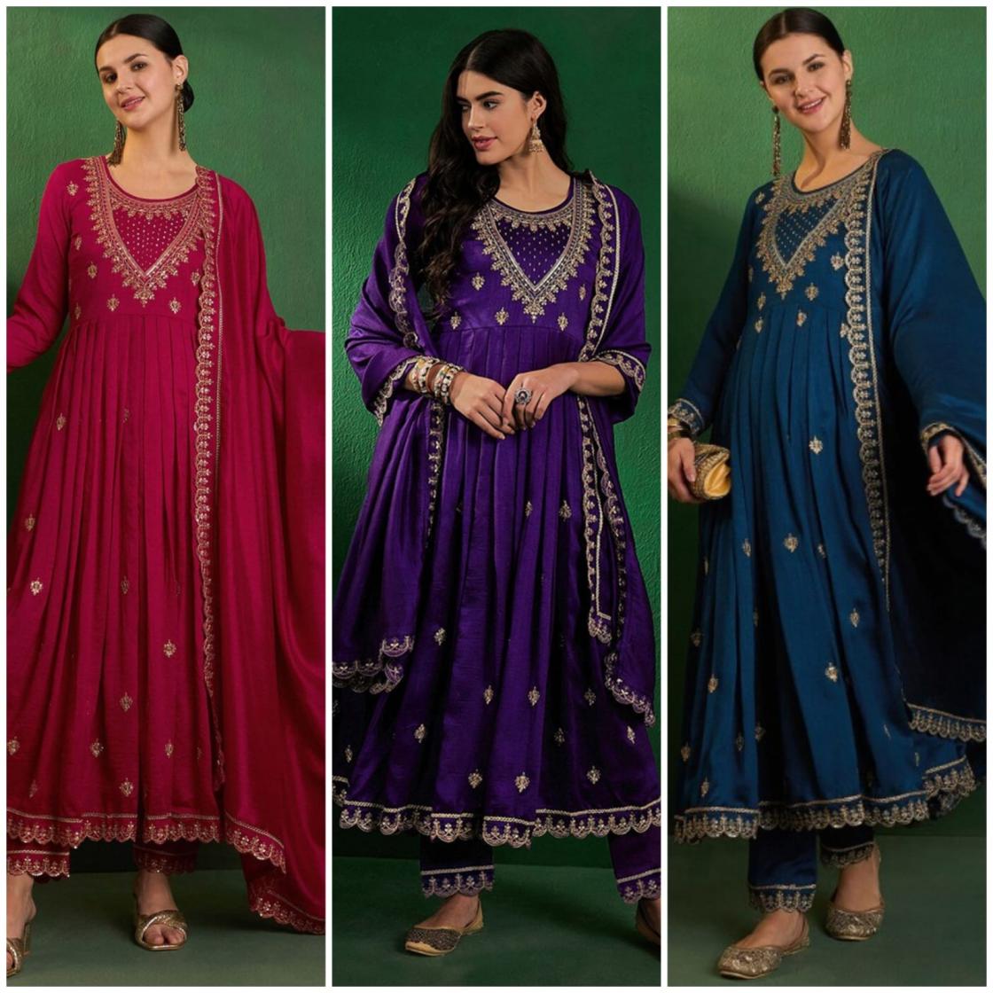 PR 9STAR FASHION  ANARKALI VOL-1 PURE VICHITRA SILK  WITH EMBRODERY WORK FANCY DESIGNER READYMADE ANARKALI  SUITS