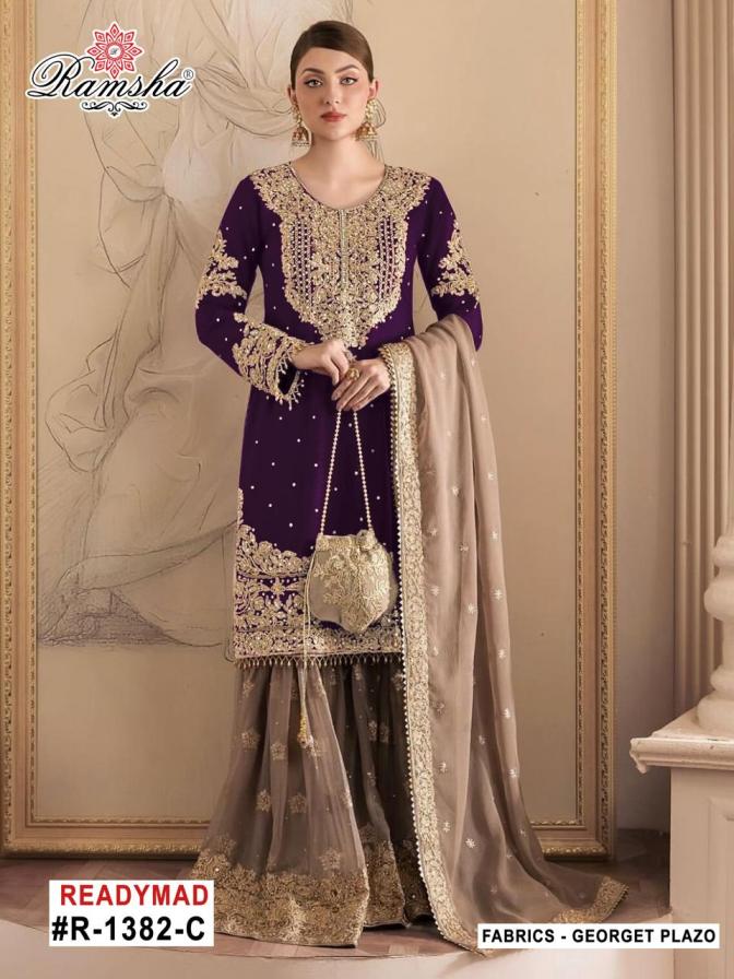 RAMSHA R 1382 NX FULL STITCH STYLISH GEORGETTE PLAZZO KURTI WITH DUPATTA 