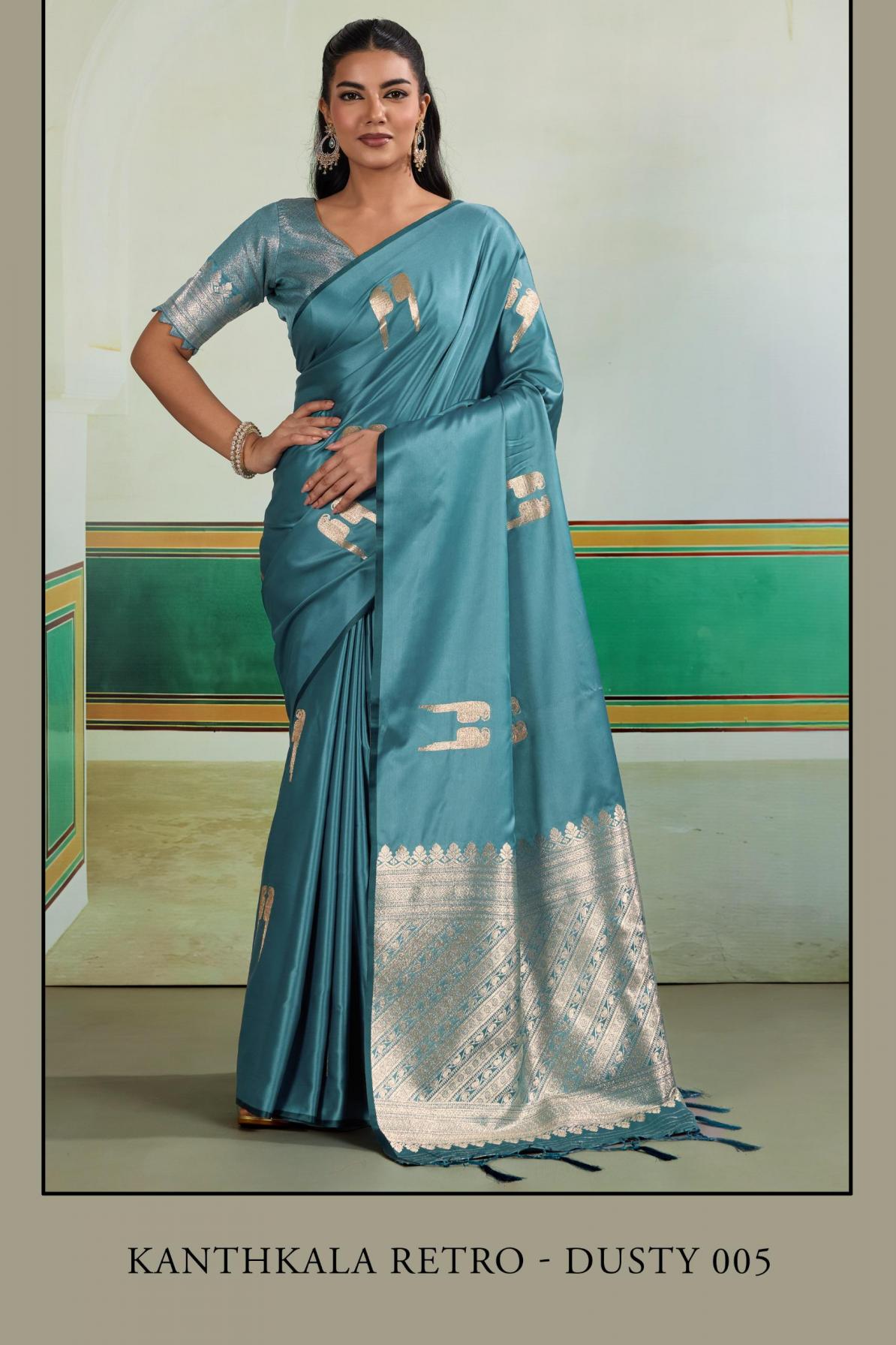 KANTHKALA RETRO DUSTY BY RAJTEX SATIN HANDLOOM WEAVING SAREE ONLINE 
