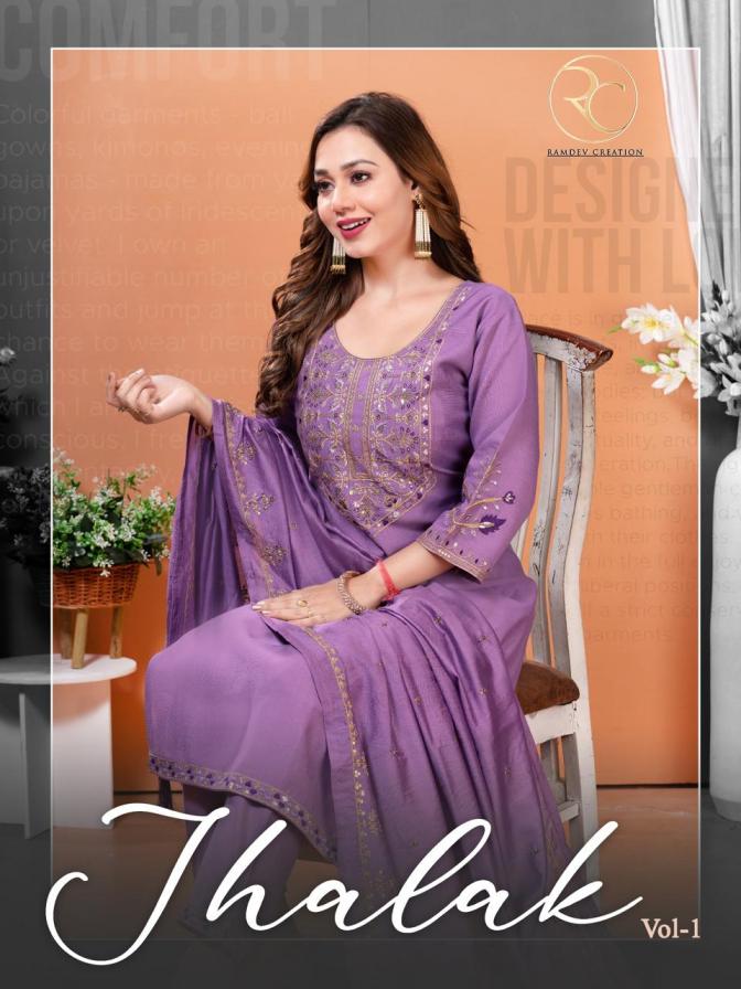 JHALAK VOL 1 BY RAMDEV CREATION VERTICAN SILK READYMADE 3PCS SET