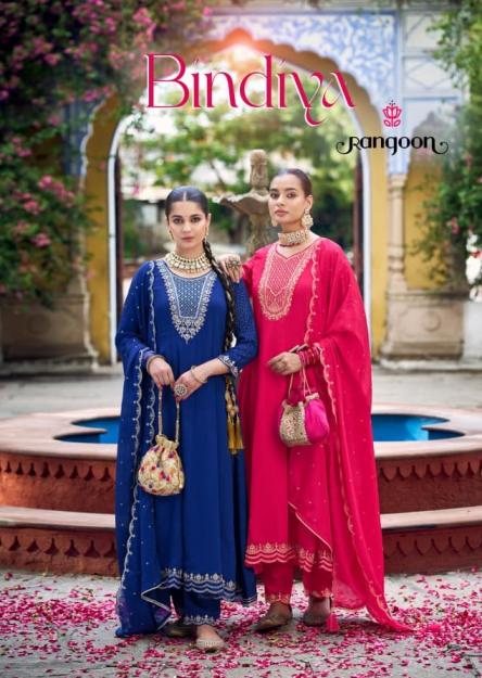 BINDIYA BY RANGOON CHINON SILK READYMADE ANARKALI STYLE SUITS 