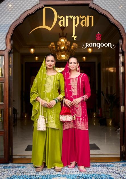 DARPAN BY RANGOON FULL STITCH DOLA RUSSIAN JACQUARD PLAZZO SUITS 