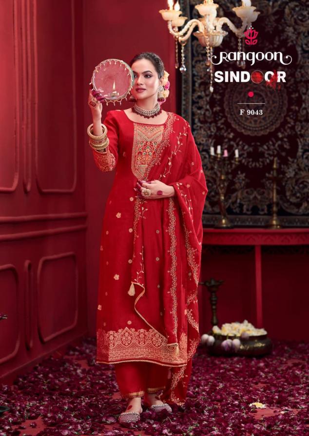 SINDOOR BY RANGOON DOLA RUSSIAN JACQUARD FULL STITCH 3PCS DRESS