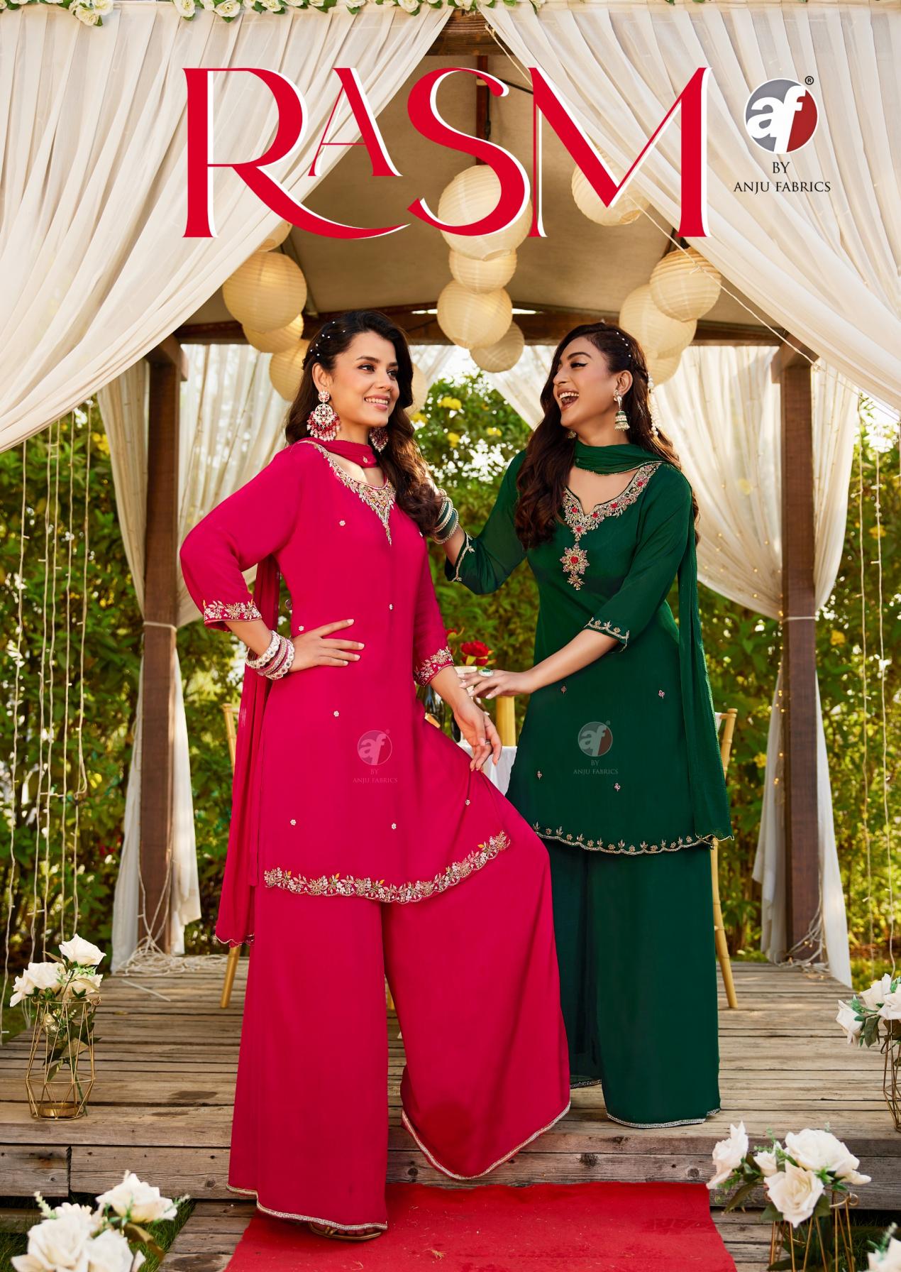 ANJU FAB RASM VOL 7 CHINON CHIFFON READYMADE KURTI PLAZO AND DUPATTA