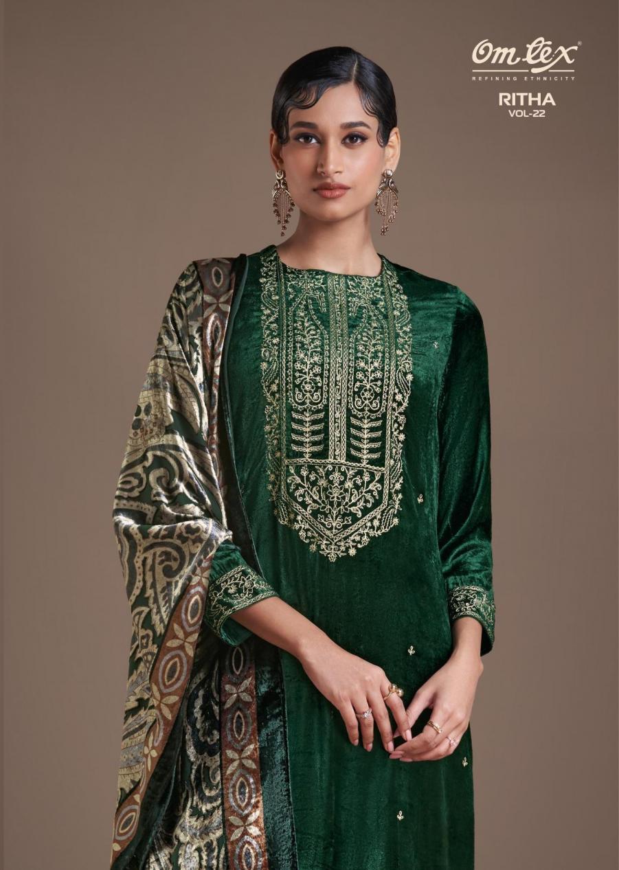 OMTEX RITHA VOL 22 VISCOSE VELVET STYLISH WINTER 3PCS DRESS