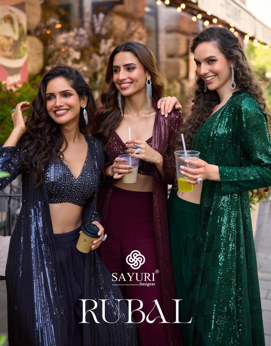 SAYURI DESIGNER RUBAL CLASSIC GEORGETTE FULL STITCH SHRUG PLAZZO WITH BLOUSE 