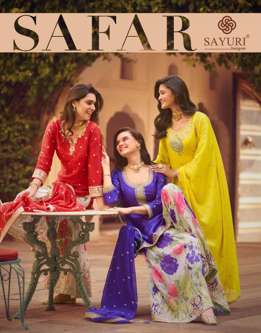 SAYURI DESIGNER SAFAR READYMADE STYLISH CHINON SILK PLAZZO DRESS
