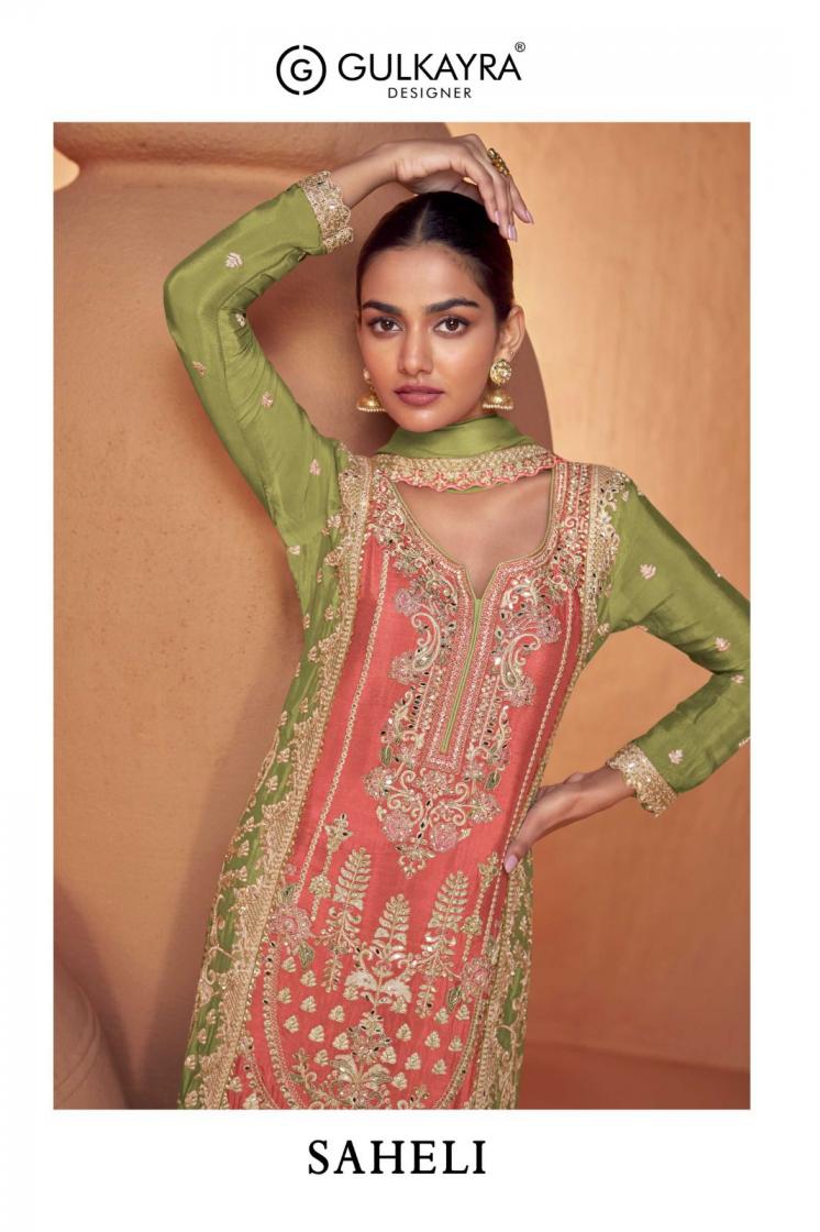 GULKAYRA DESIGNER SAHELI FULL STITCH EXCLUSIVE CHINON PLAZZO SUITS 