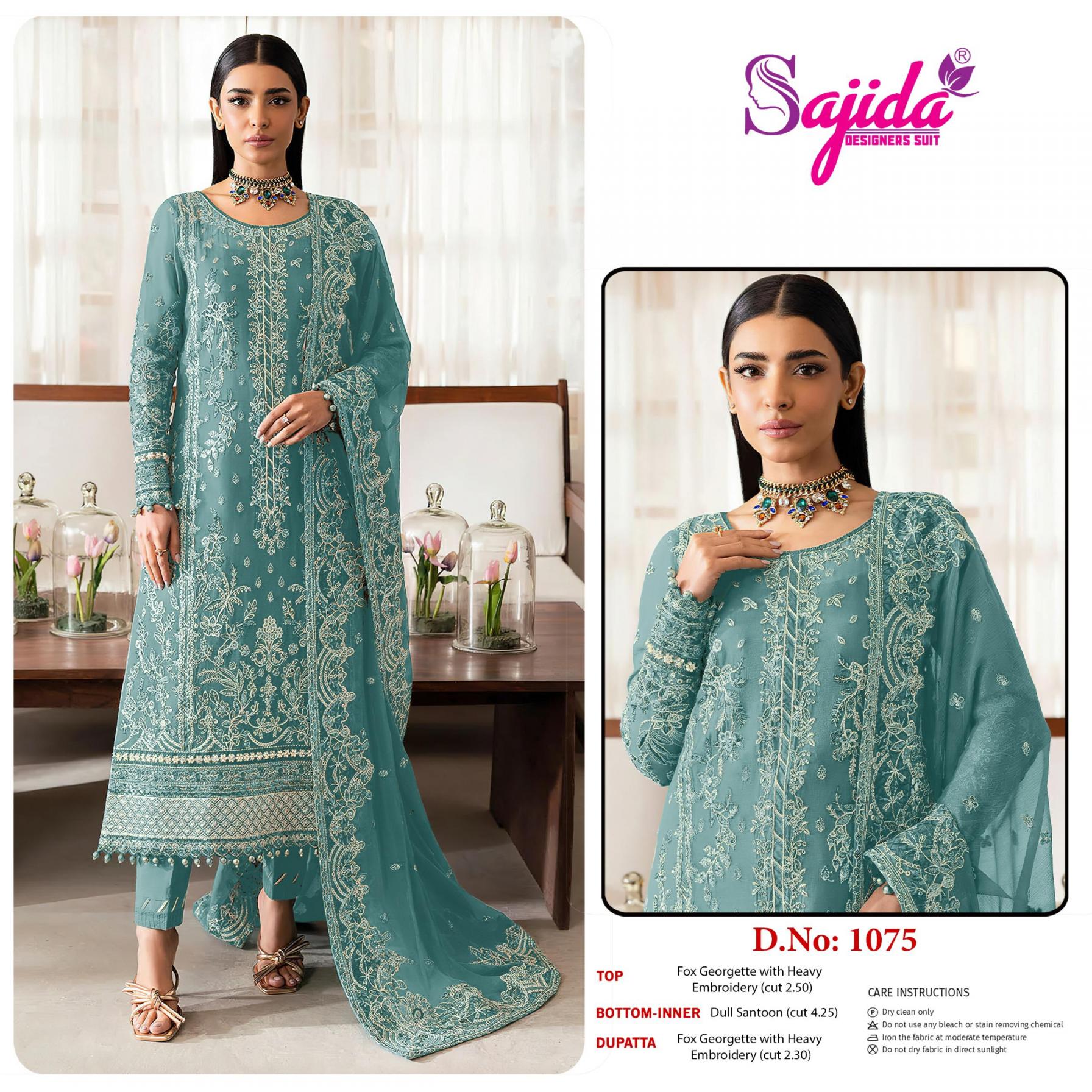 1075 BY SAJIDA DESIGNER GEORGETTE PAKISTANI DRESS MATERIALS 