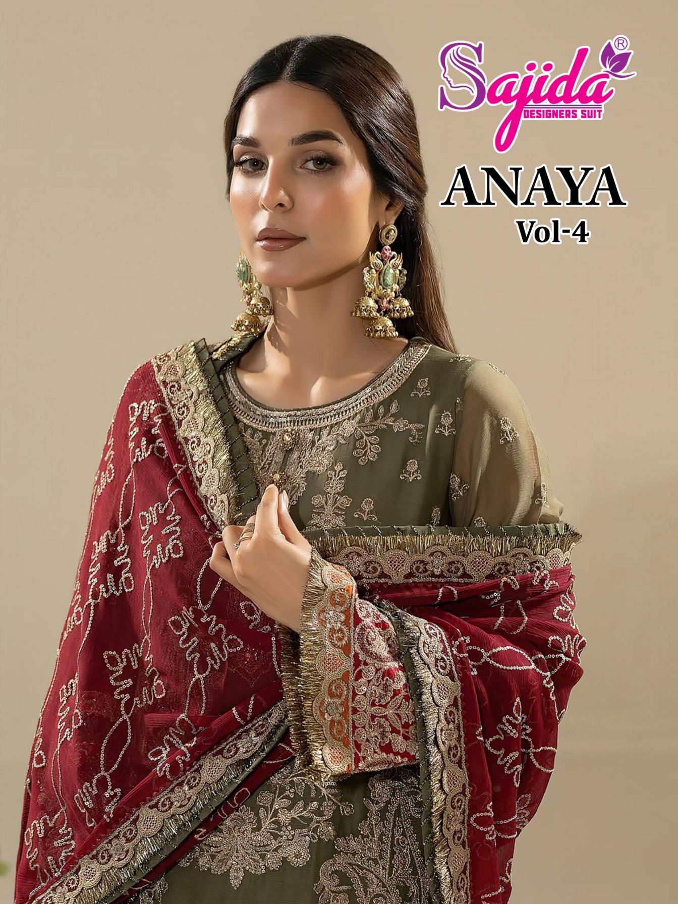 ANAYA VOL 4 BY SAJIDA DESIGNER FOX GEORGETTE PAKISTANI READYMADE PLUS SIZE DRESS 