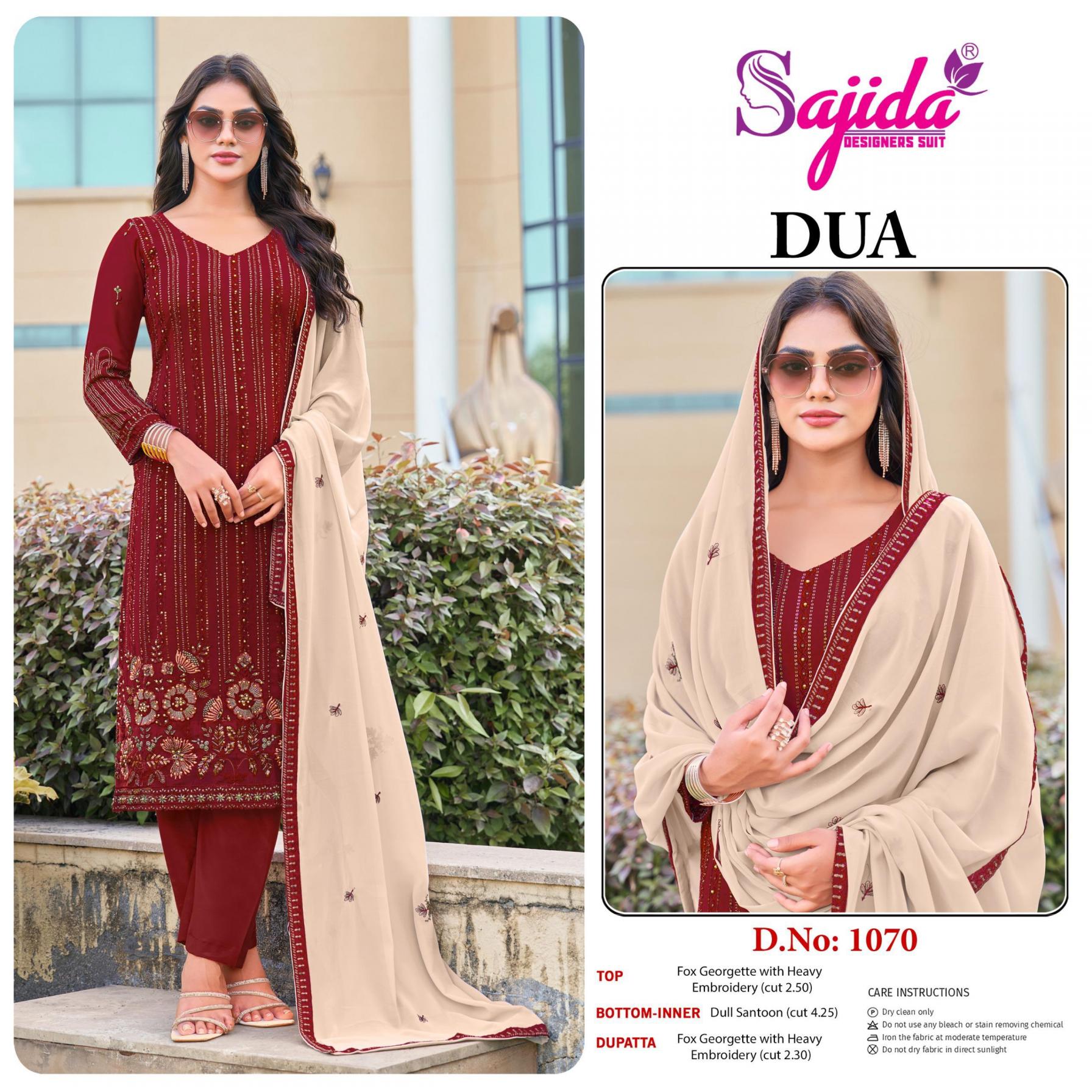 DUA 1070 BY SAJIDA DESIGNER GEORGETTE MODERN PAKISTANI DRESS 