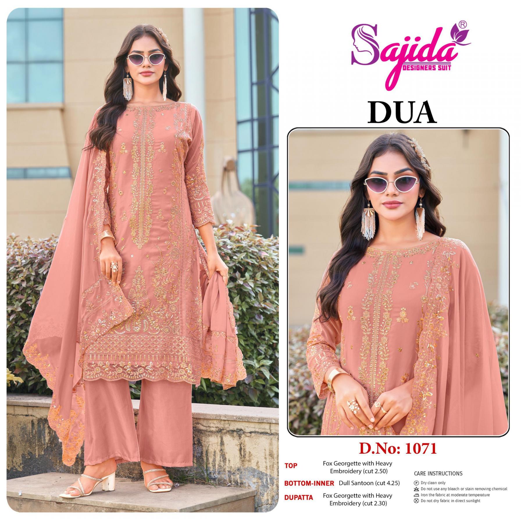 DUA 1071 BY SAJIDA DESIGNER AMAZING GEORGETTE PAKISTANI PLUS SIZE SUITS 