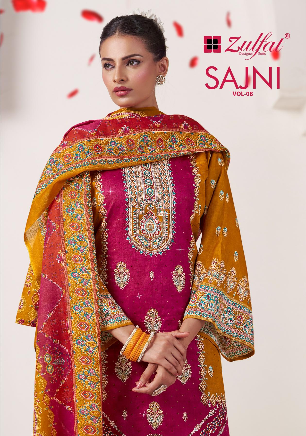 ZULFAT DESIGNER SAJNI VOL 8 FULL STITCH PLUS SIZE JAM COTTON PAKISTANI SUITS 
