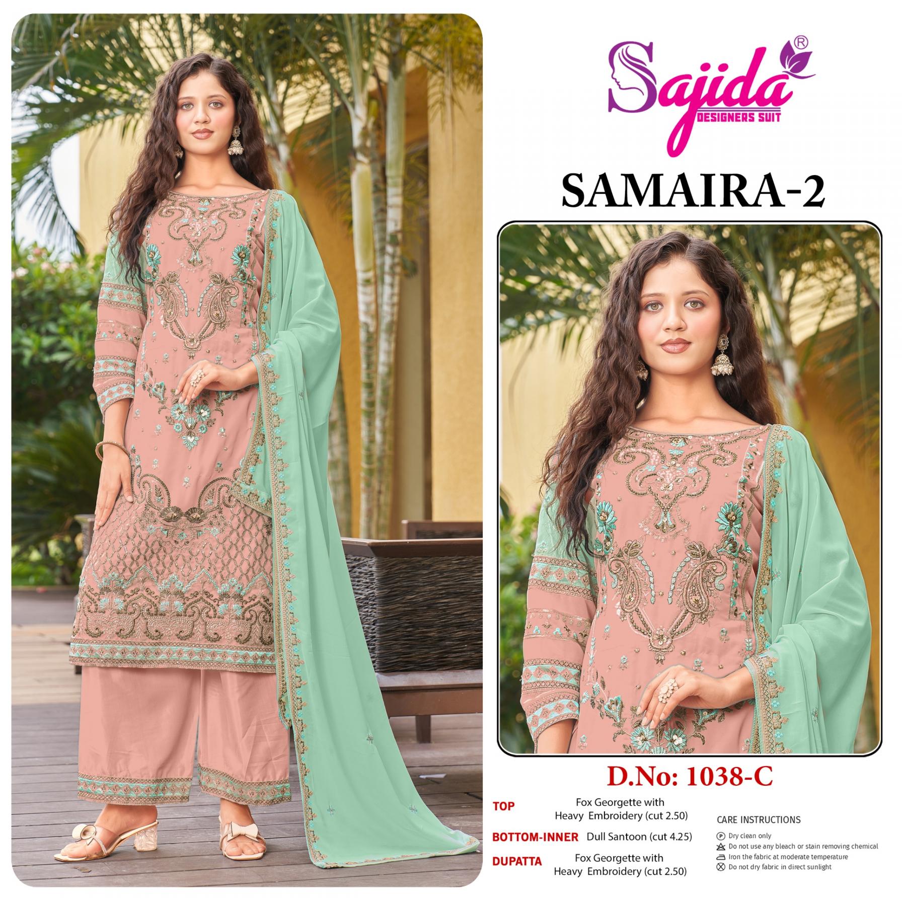 SAJIDA DESIGNER SAMAIRA VOL 2 1038 GEORGETTE PAKISTANI FULL STITCH 3PCS DRESS
