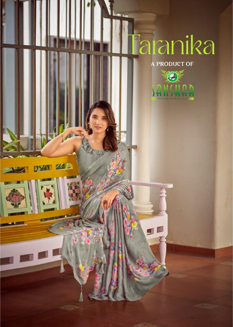 TARANIKA BY SANSKAR TEX PRINT SARTIN CHIFFON BEST SAREE ONLINE 