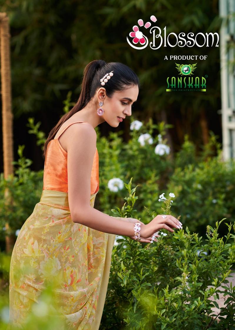 BLOSSOM BY SANSKAR TEX PRINTS SHIFFON FANCY SAREE ONLINE 